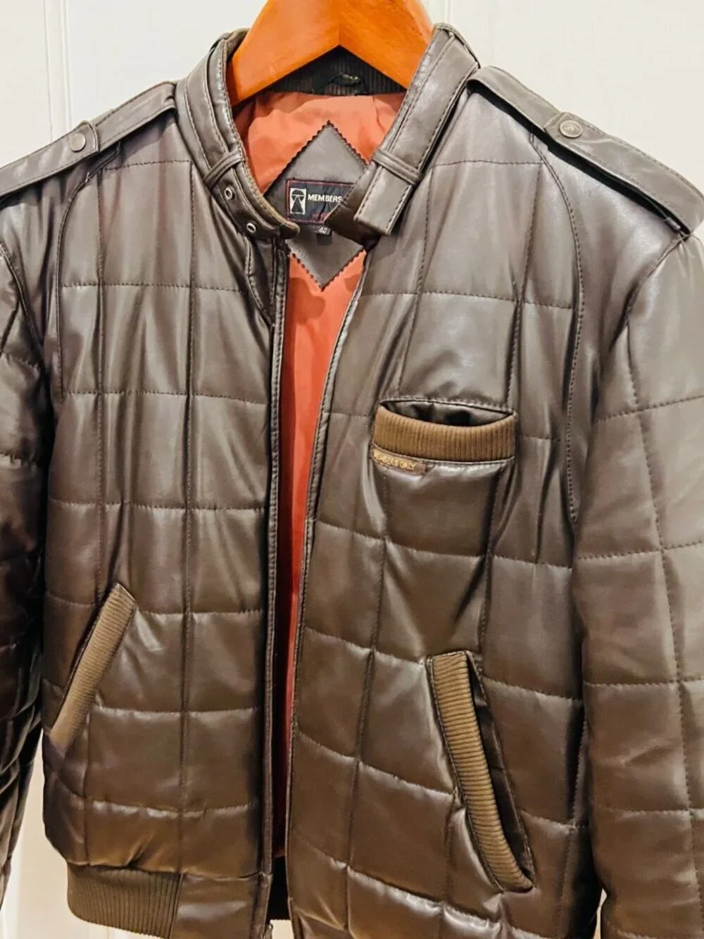 Members Only Leather Cafe Racer Jacket Men 40 VTG 80s Brown Quilted